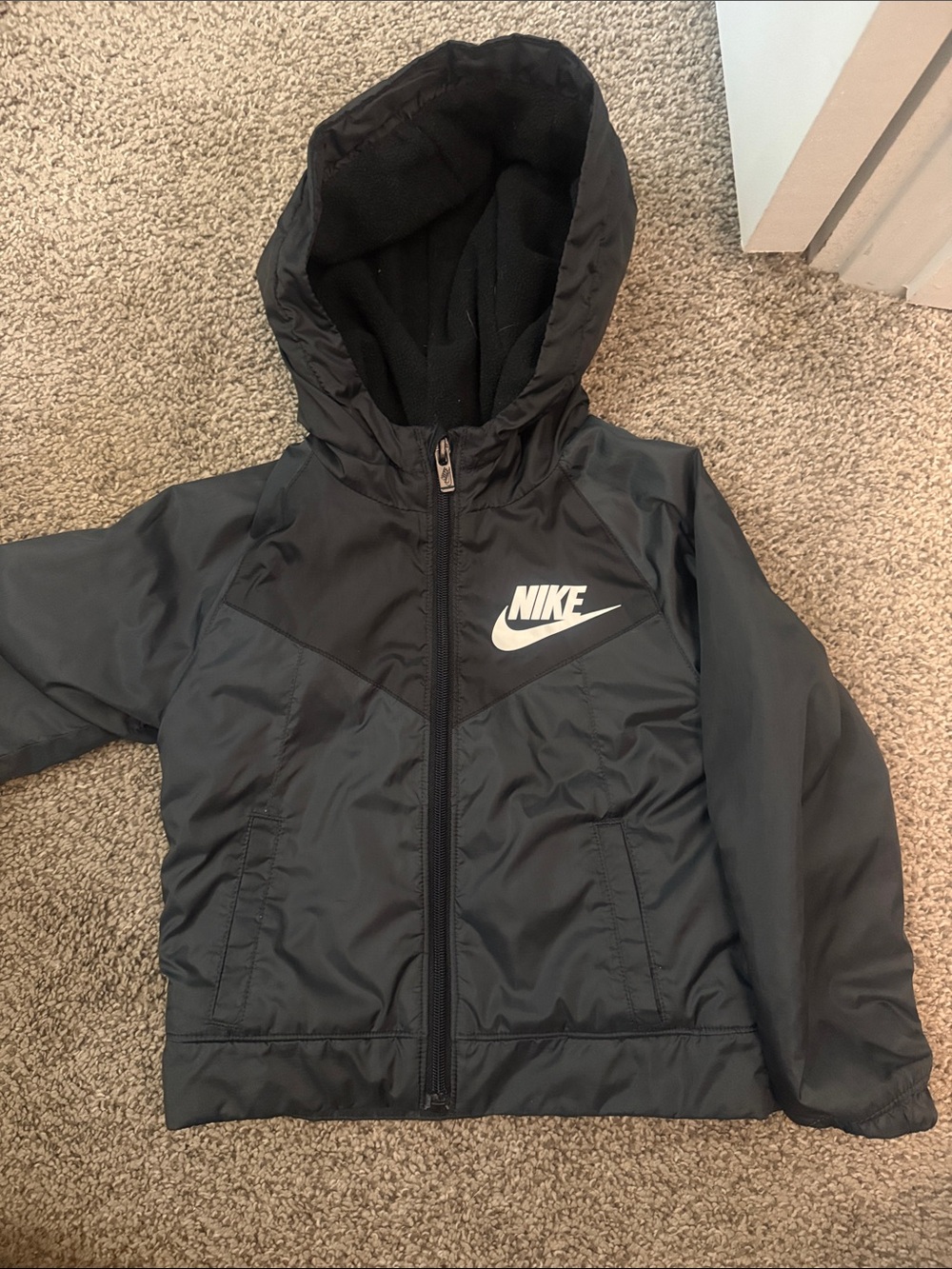 Nike Kids Black Hooded Puffer Jacket with White Logo